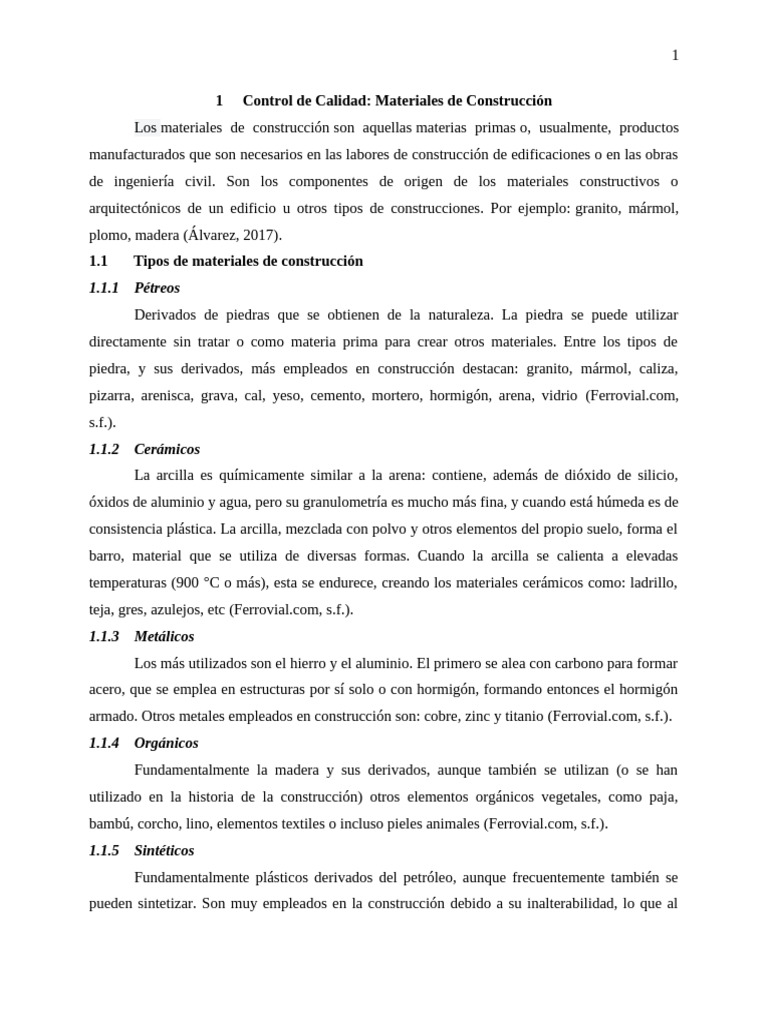 Control de Calidad en Materiales de Construcción | PDF | Materiales de ...