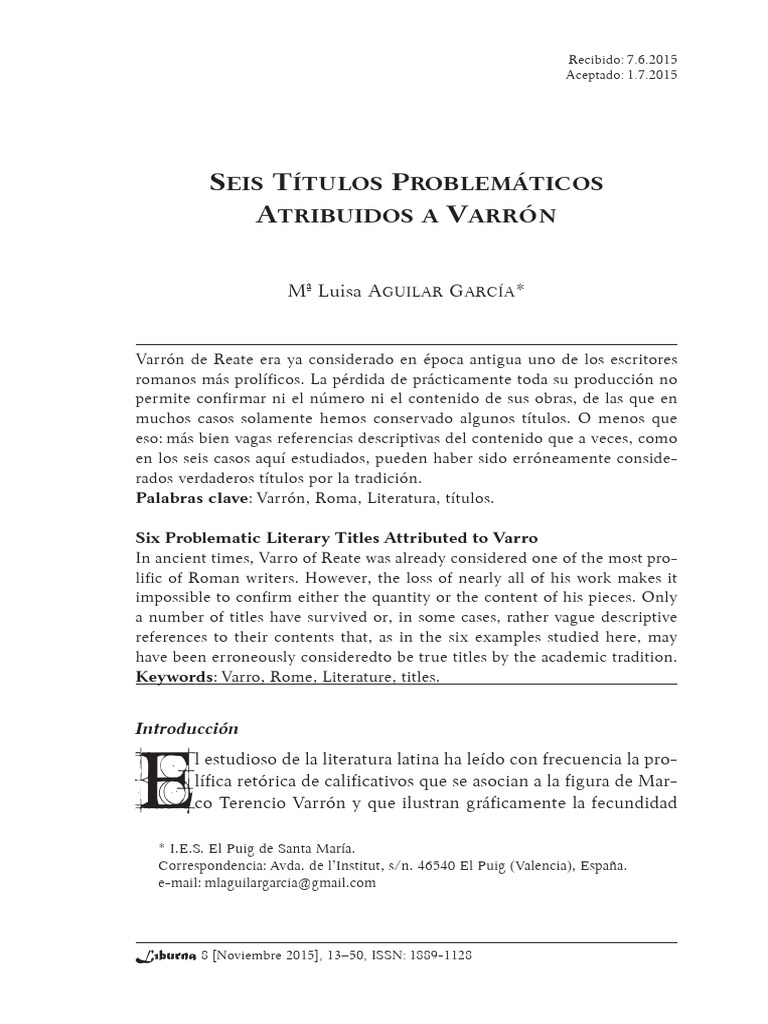 Títulos Problemáticos de Varrón | PDF | Cicerón
