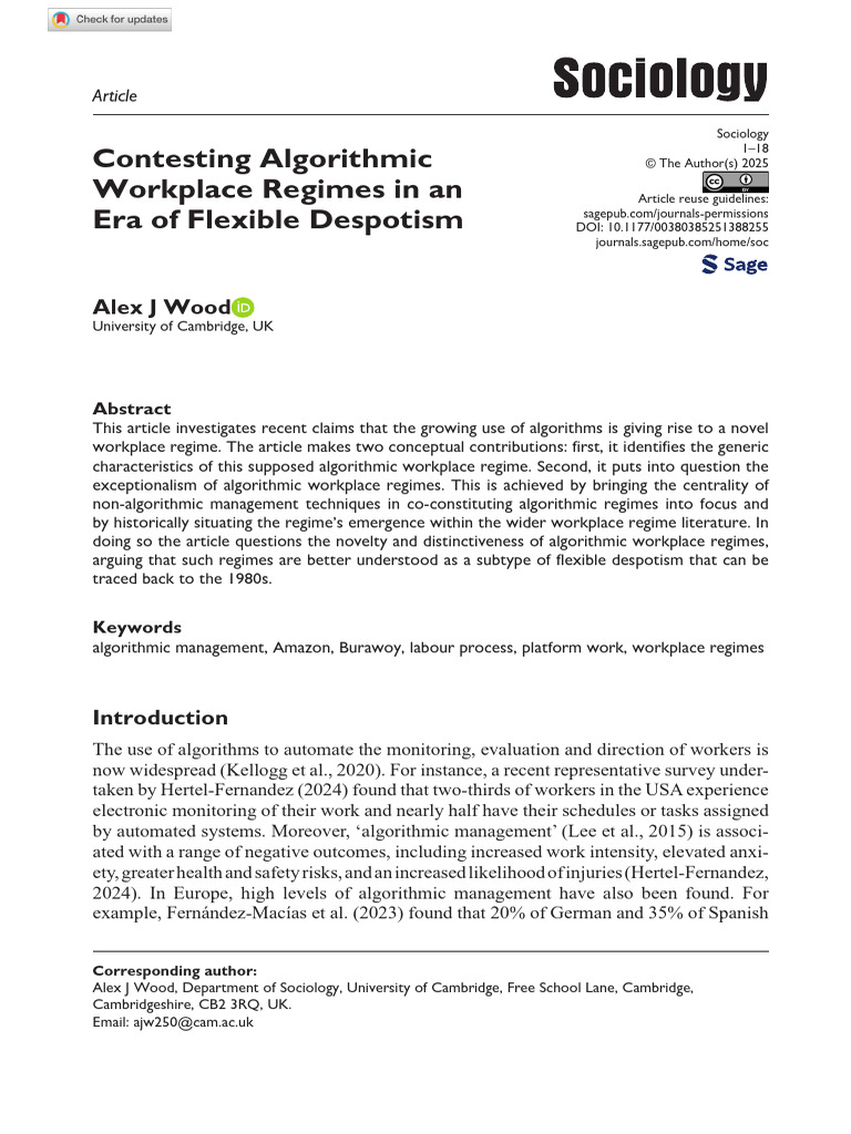 Algorithmic Workplace Regimes Explained | PDF | Exploitation Of Labour ...