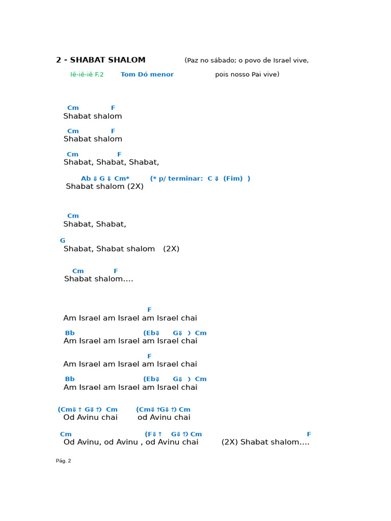 Shabat Shalom Lyrics and Chords | PDF