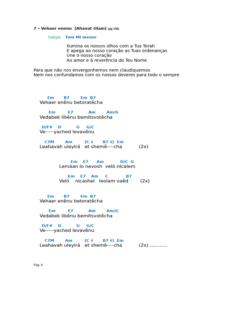 Letra de Vehaer enenu (Ahavat Olam) | PDF