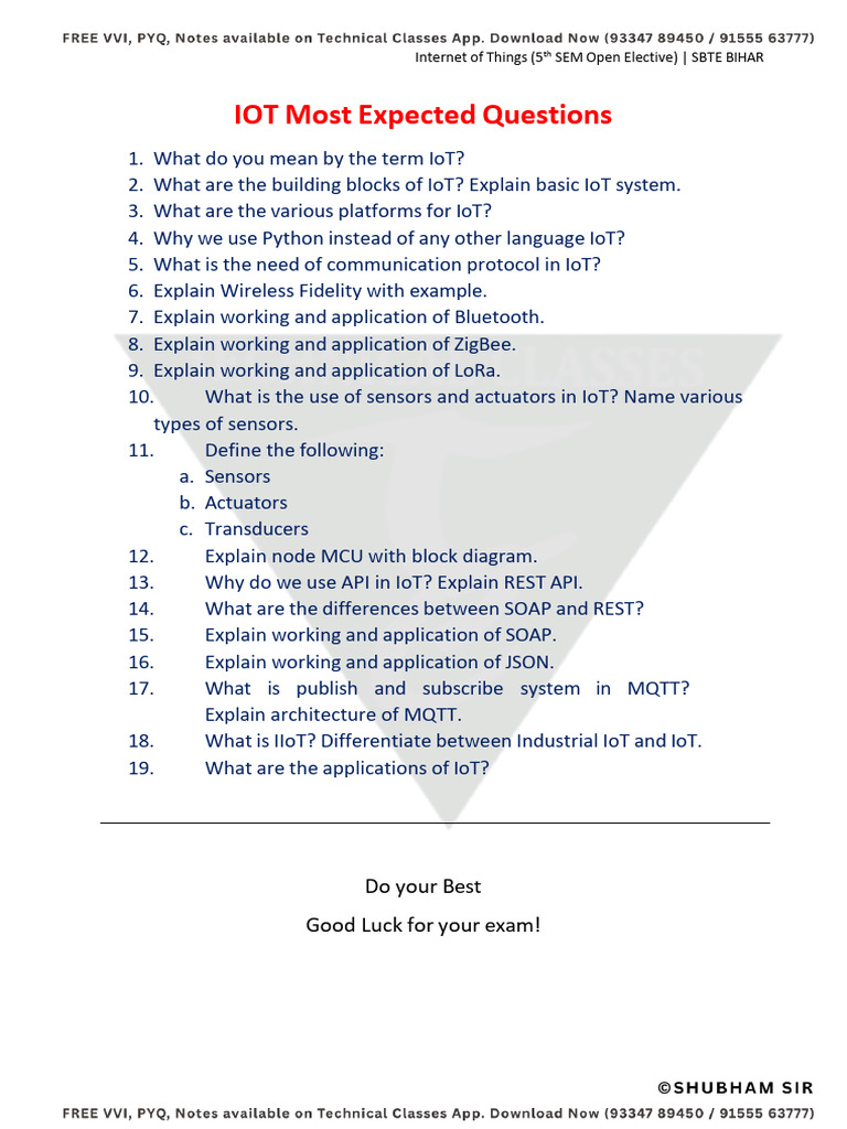 IoT Exam Guide: Key Questions & Concepts | PDF