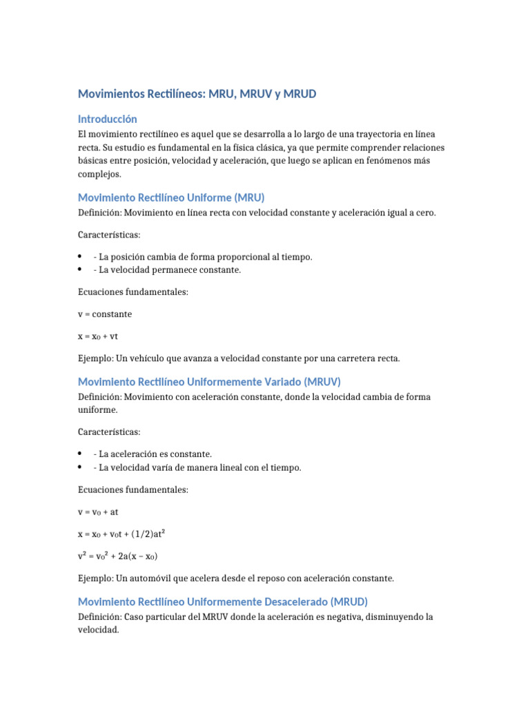 Movimientos Rectilíneos: MRU, MRUV, MRUD | PDF