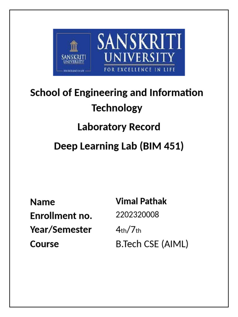 Deep Learning Lab Experiments Record | PDF