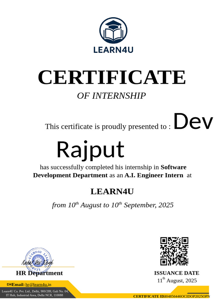 DEV Internship Certificate | PDF