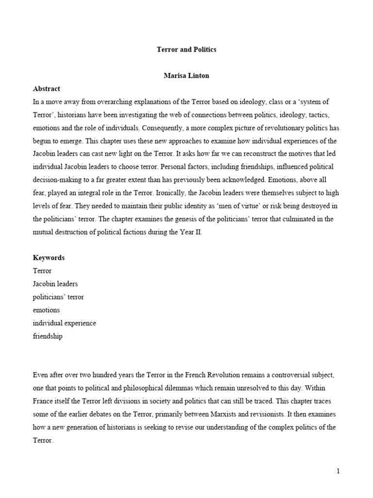 Understanding the Jacobin Terror Dynamics | PDF | Reign Of Terror ...