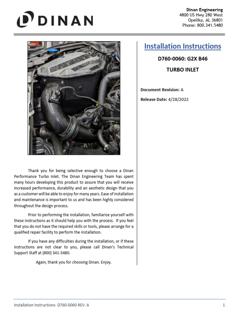 Dinan Turbo Inlet Installation Guide | PDF | Engines | Mechanical ...