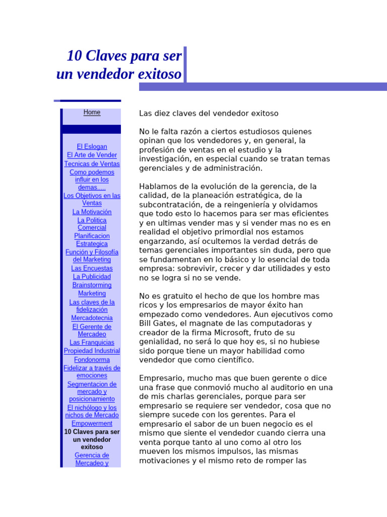 10 Claves para Ser Un Vendedor Exitoso | PDF | Marketing | Ventas