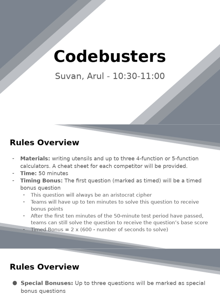 Codebusters Competition Rules & Strategies | PDF | Secrecy | Cryptography