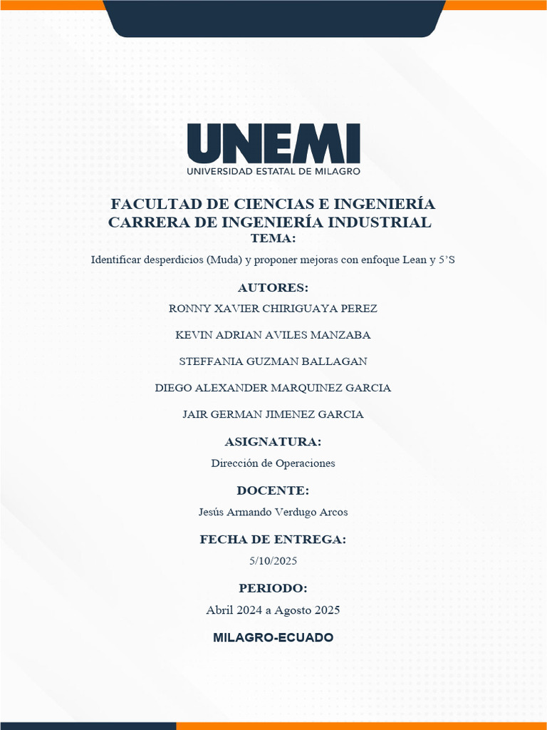 Identificar Desperdicios (Muda) y Proponer Mejoras Con Enfoque Lean y 5 ...