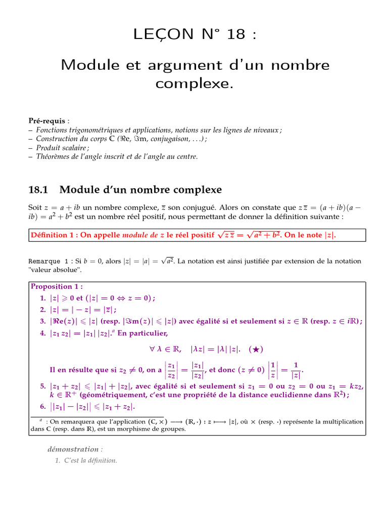 Module et argument des nombres complexes | PDF | Nombre complexe ...