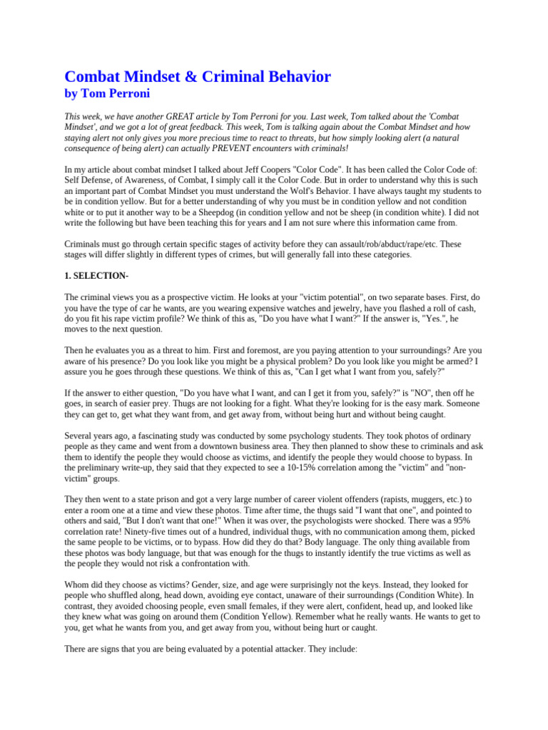 Combat Mindset Against Criminals | PDF | Bullying | Crimes