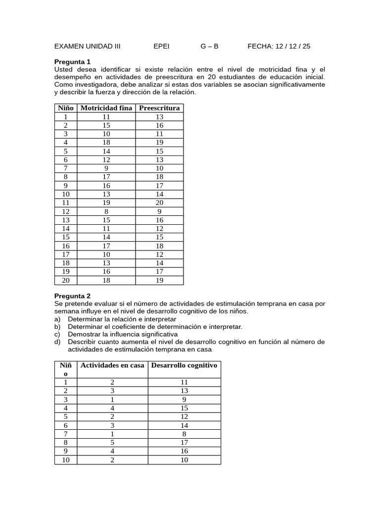 Examen Unidad III Epei G - B | PDF | Desarrollo cognitivo | Cognición