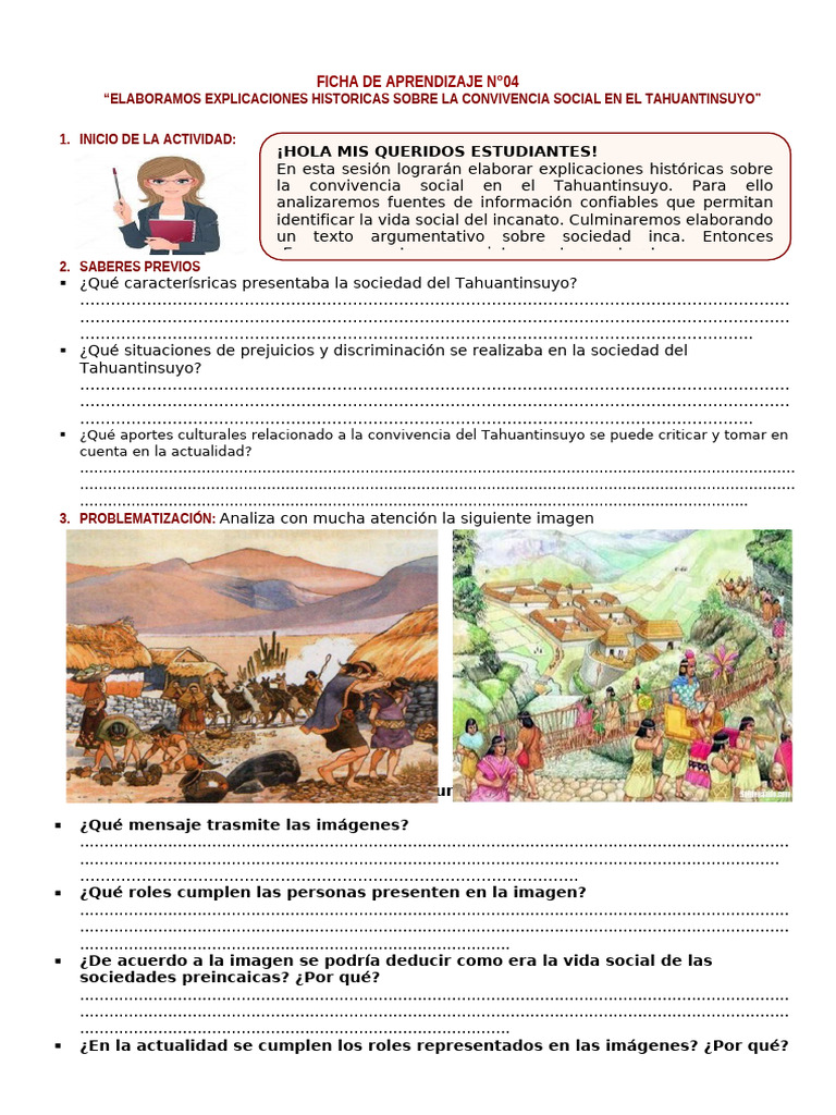 FICHA de Aprendizaje - Organización Del Tahuantinsuyo | PDF | Imperio Inca