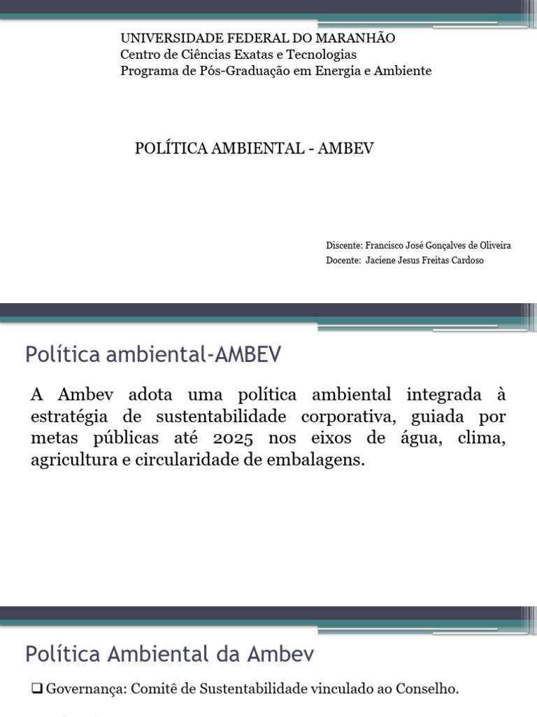 Política Ambiental da Ambev: Sustentabilidade e Metas | PDF ...
