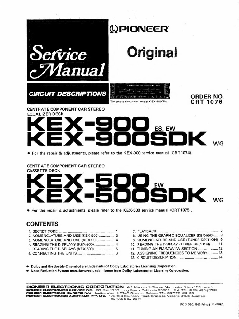 KEX-900/KEX-500 Car Stereo Manual | PDF | Equalization (Audio