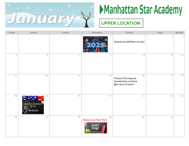 MSA Events Calendar for January | PDF