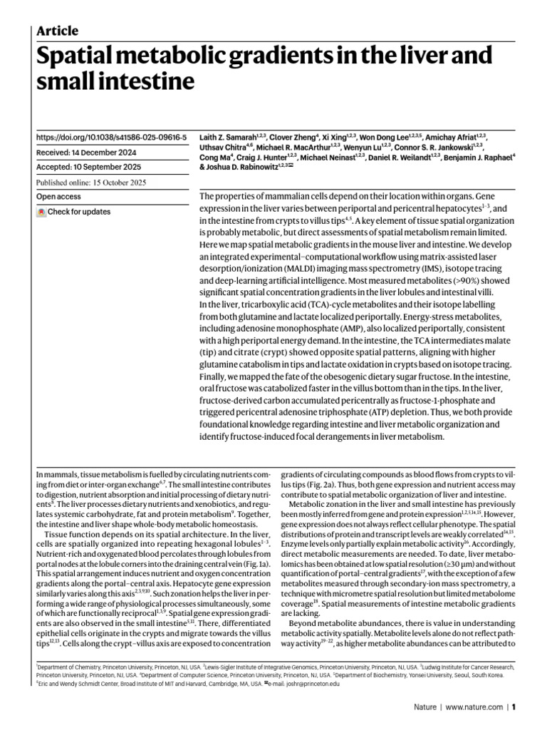 Spatial Metabolic Gradients in The Liver and Small Intestine | PDF ...