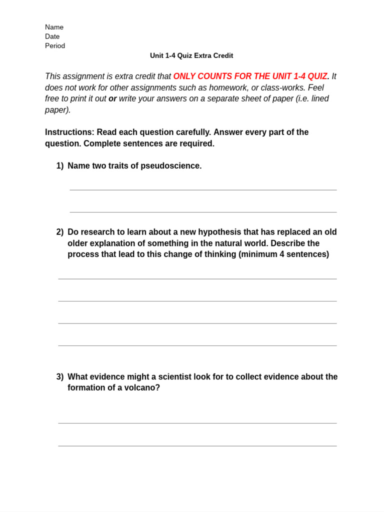 Unit 1-4 Quiz extra Credit - Google Docs | PDF