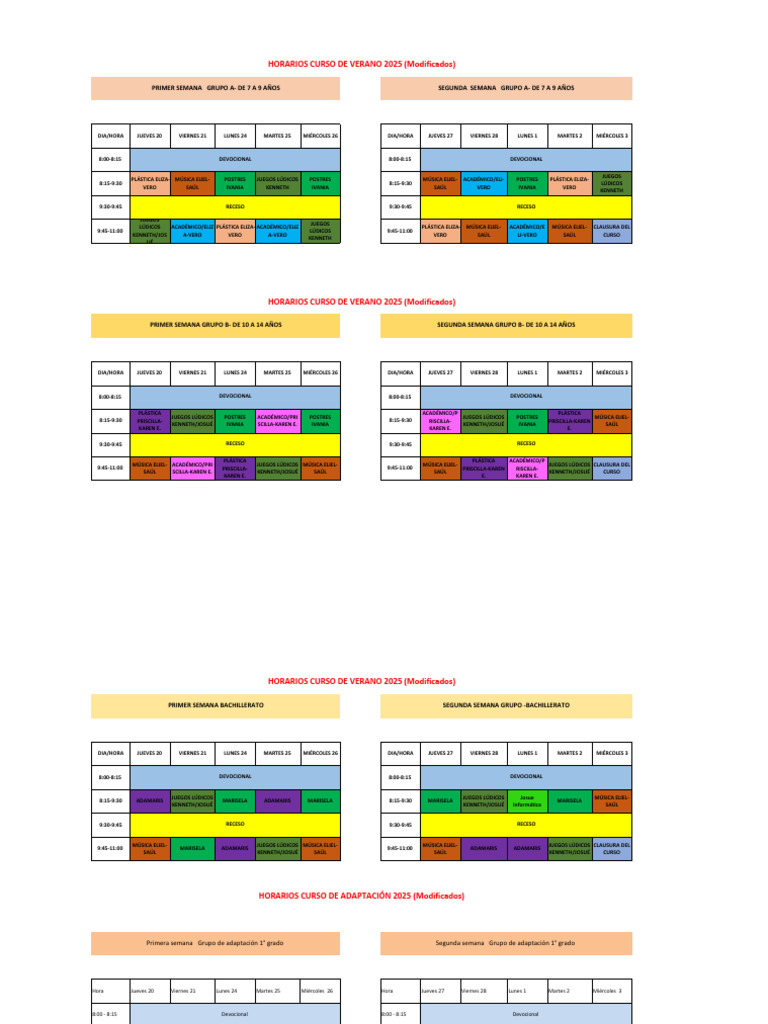 Horarios Curso de Verano 2025 Modificados | PDF