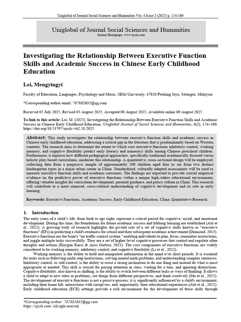 Executive Functions and Academic Success in China | PDF | Executive ...