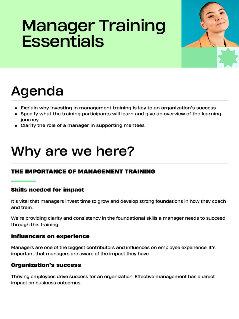 Essential Manager Training Overview | PDF | Mentorship | Goal