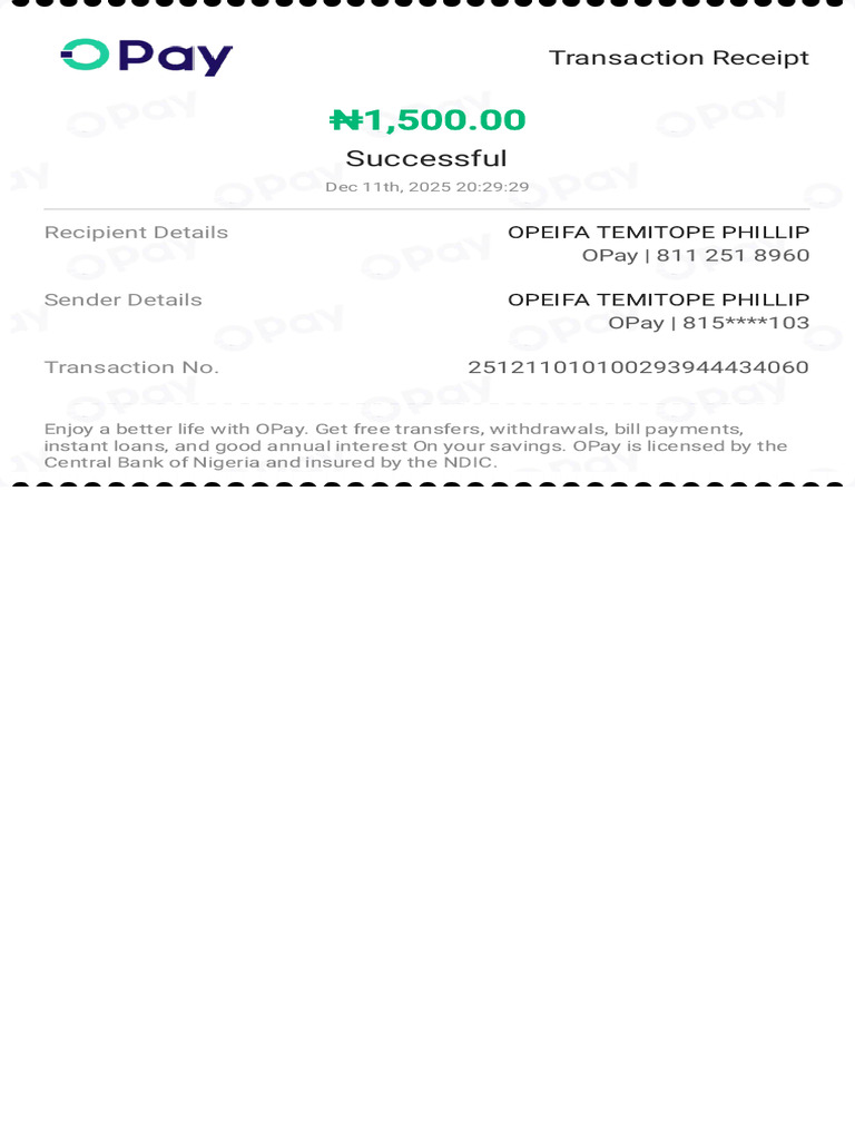 OPay Transaction Receipt - Dec 2025 | PDF