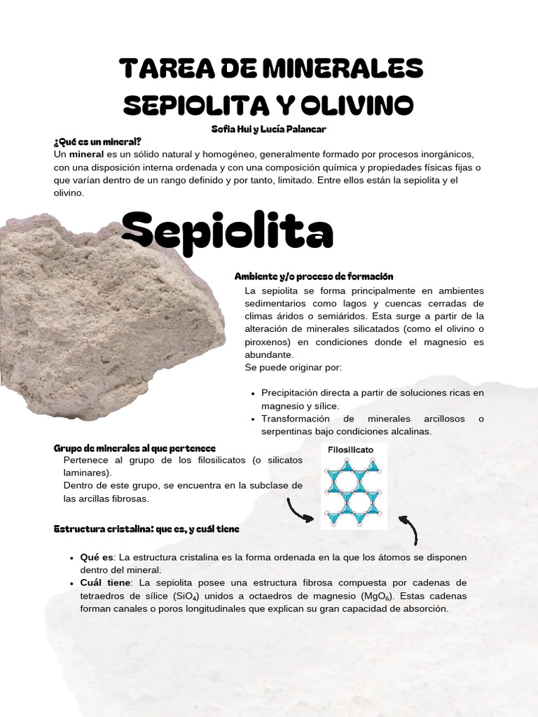 Sepiolita: Tarea de Minerales Sepiolita Y Olivino | PDF | Minerales ...