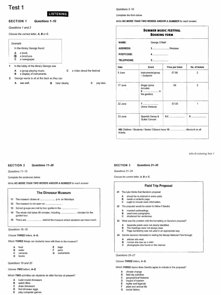 IELTS 8 Test 1 - Listening | PDF