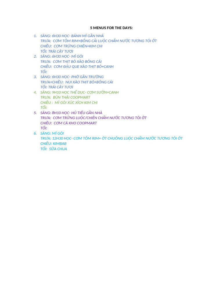Daily Menu | PDF