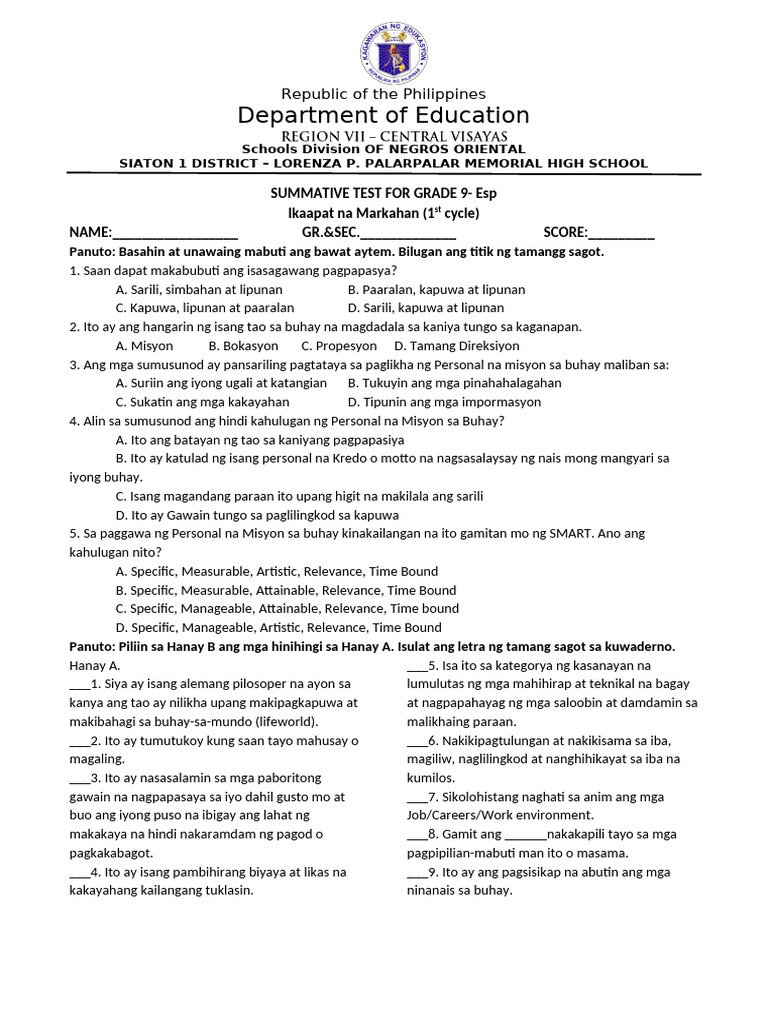 Quarter 4 Grade 9 Esp | PDF