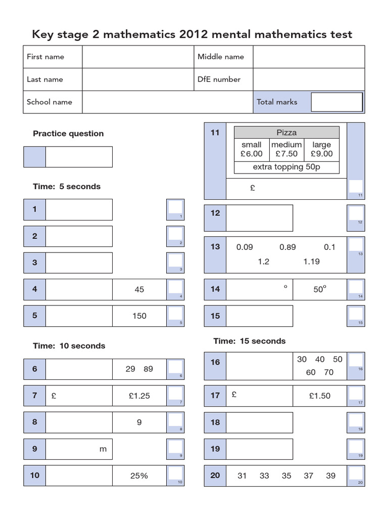 Key Stage 2 Maths Mental Test 2012 | PDF | Mathematics