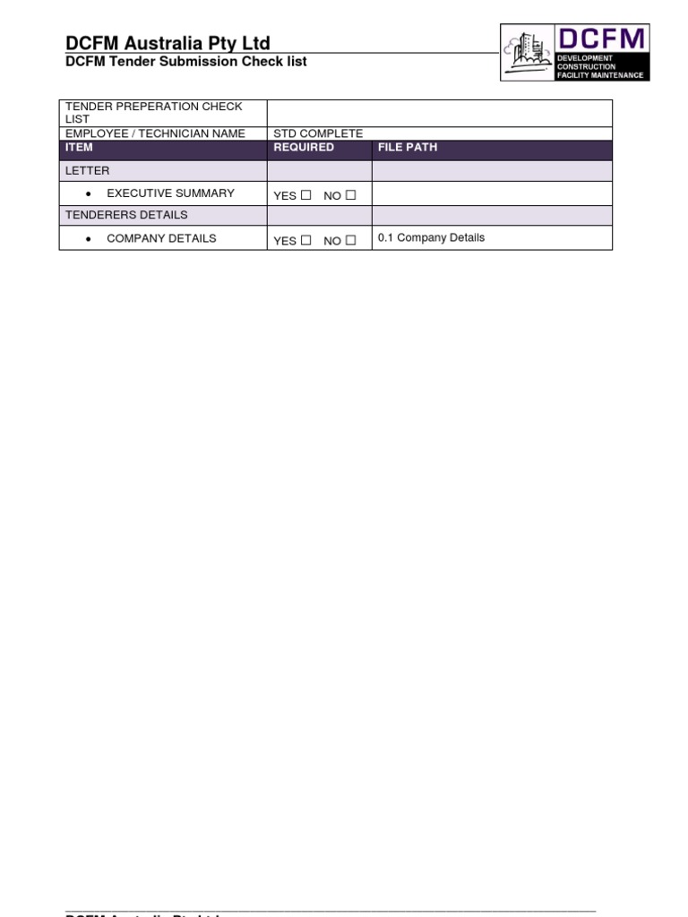 DCFM Tender Submission Checklist | PDF | Business | Finance & Money ...