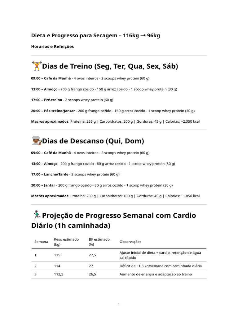 Dieta e Progresso: Secagem de 116kg a 96kg | PDF