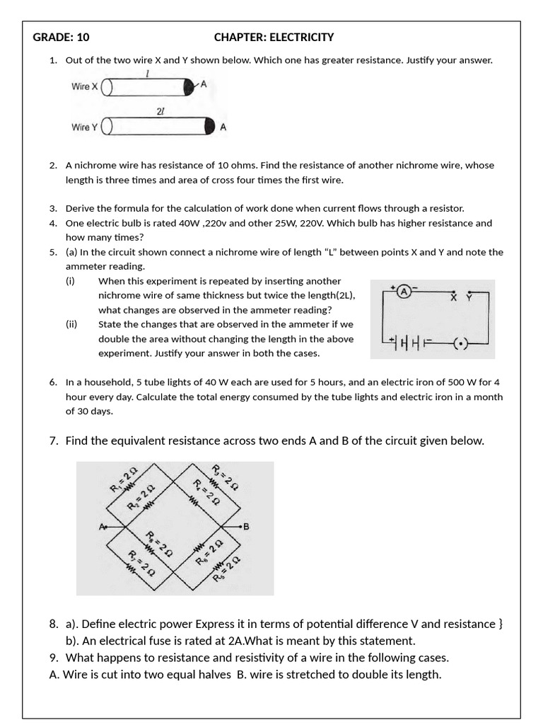 Physics Electricy Workseet 1 | PDF