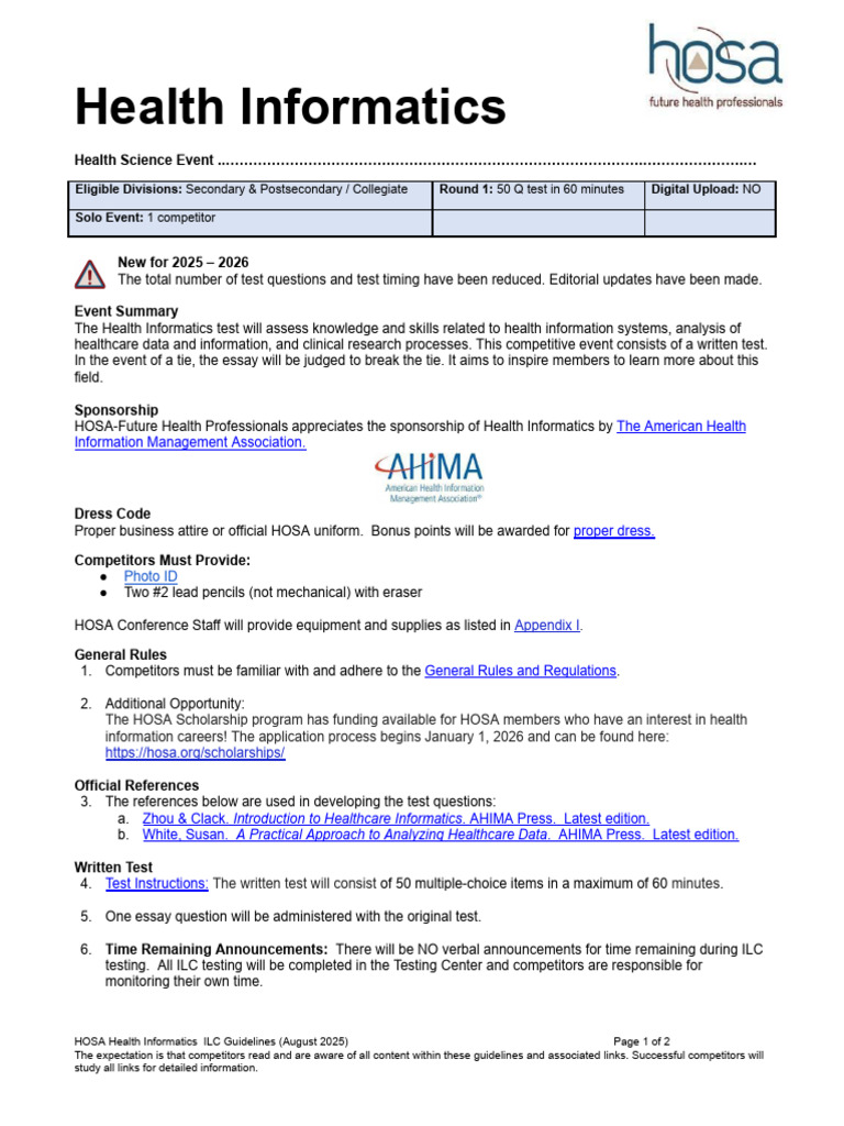 HOSA Health Informatics Event Guidelines | PDF | Electronic Health ...