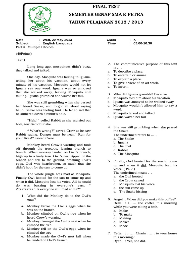 English Language Final Test 2013 | PDF