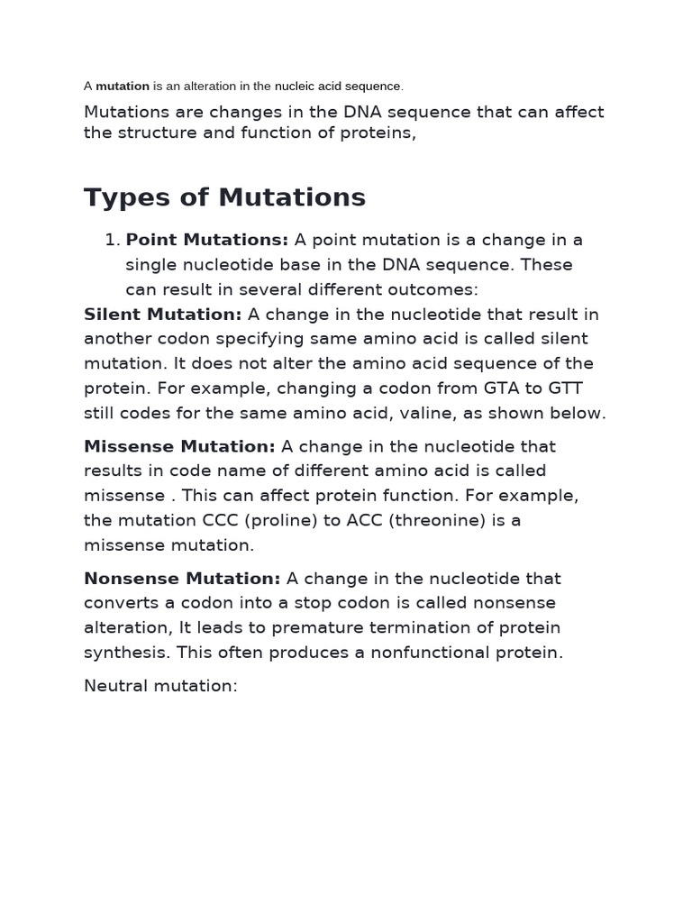 Mutations and Its Types | PDF | Ploidy | Genetic Code