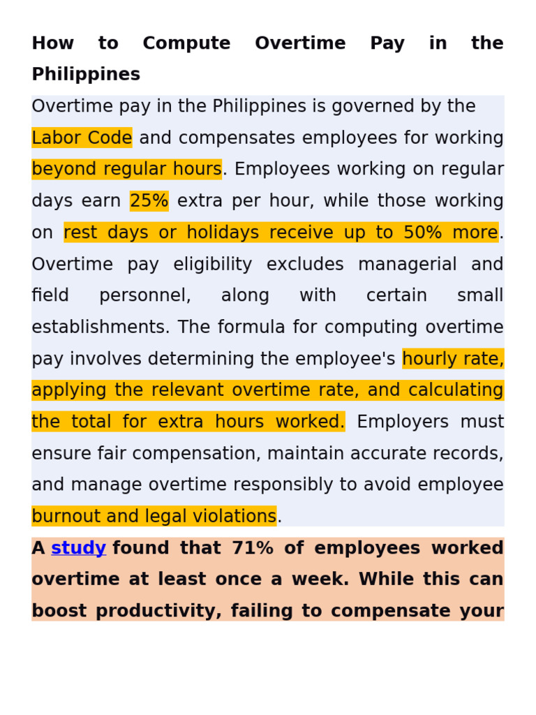 Overtime Pay Calculation in Philippines | PDF | Overtime | Employment