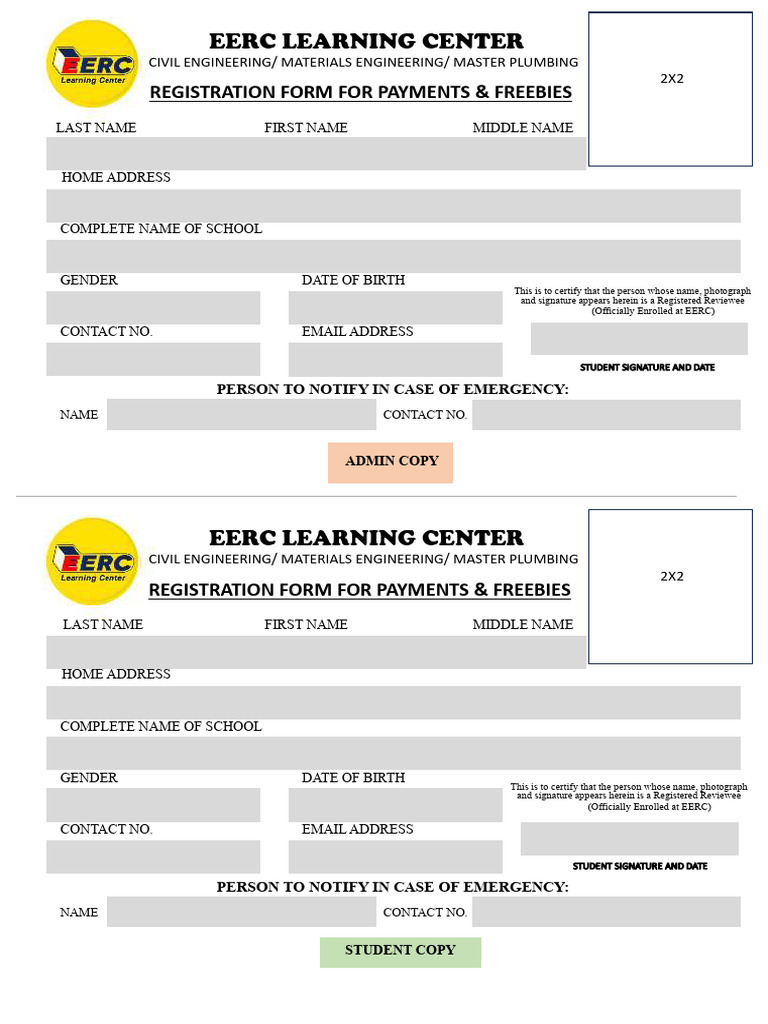 EERC Registration Form for Students | PDF