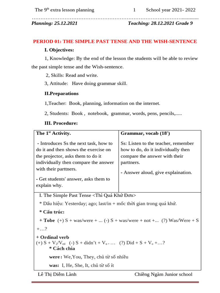 Grade 9 English Lesson Plans: Tenses & Voice | PDF | Adverb | Linguistics