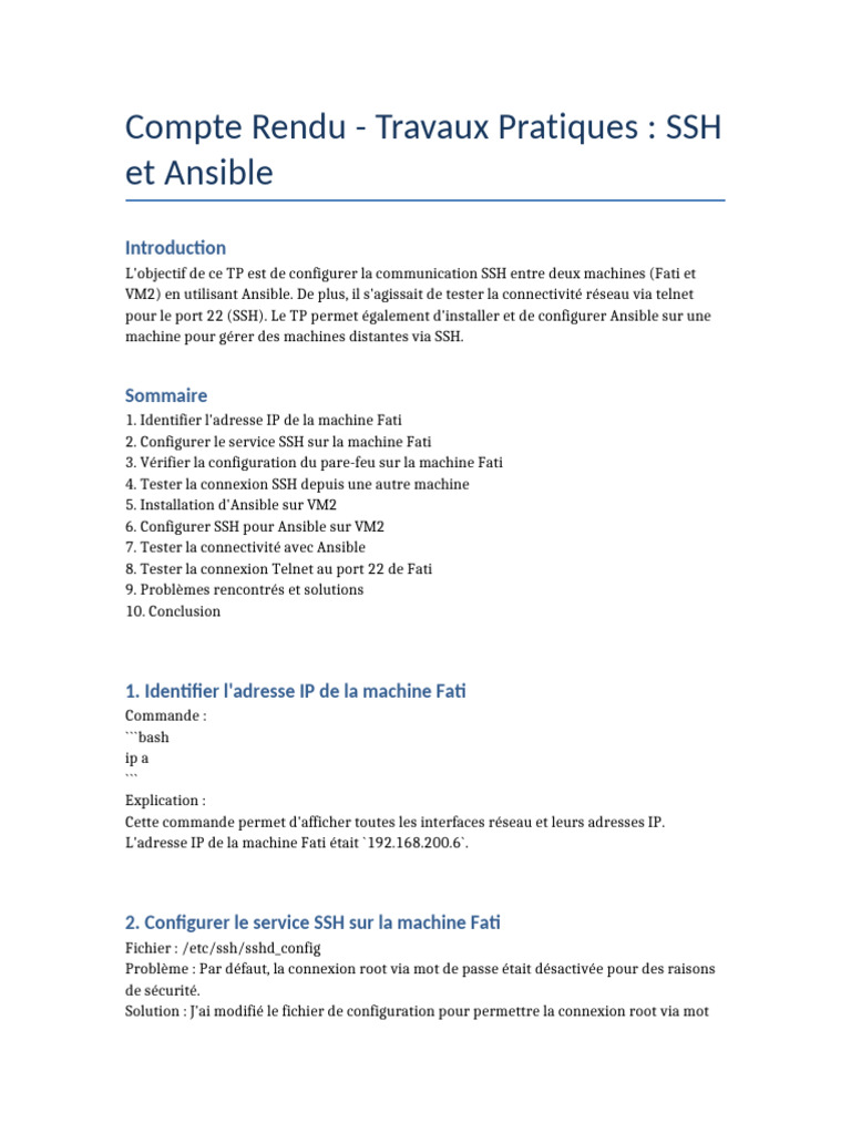 Configuration SSH et Ansible TP | PDF | Enveloppe de protection | Pare ...