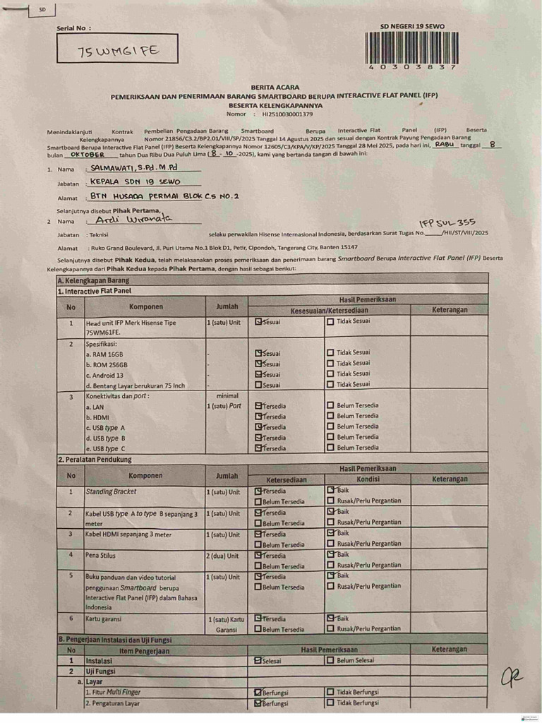 Bantuan IFP APBD 2025 SDN 19 Sewo - 11zon | PDF