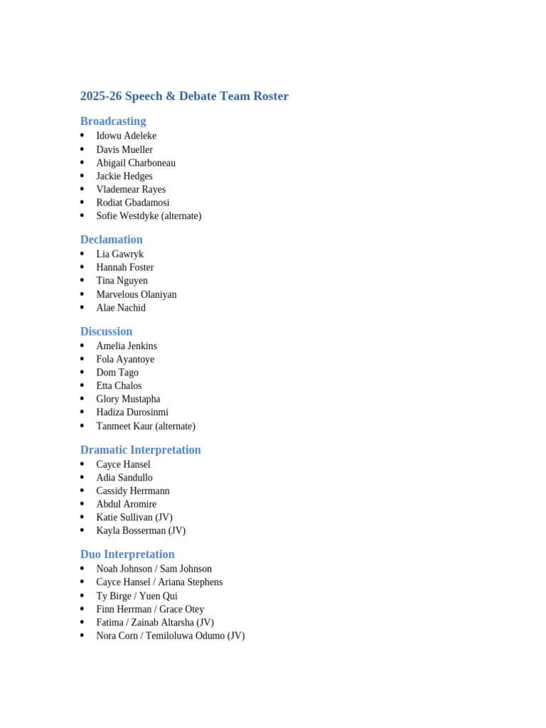 25-26 Speech and Debate Roster | PDF