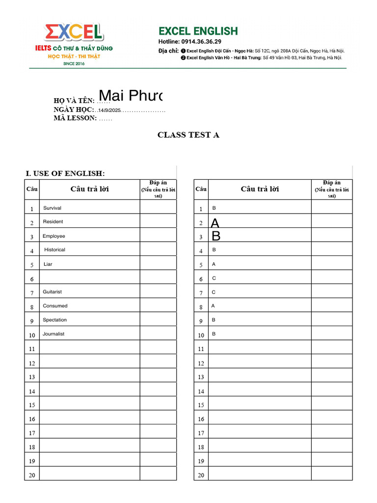 Ielts Standard Test Answer Sheet - Class A 3 | PDF