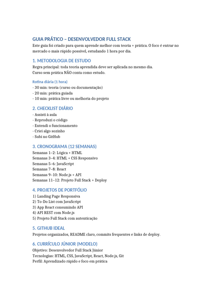 Guia Prático para Desenvolvedor Full Stack | PDF