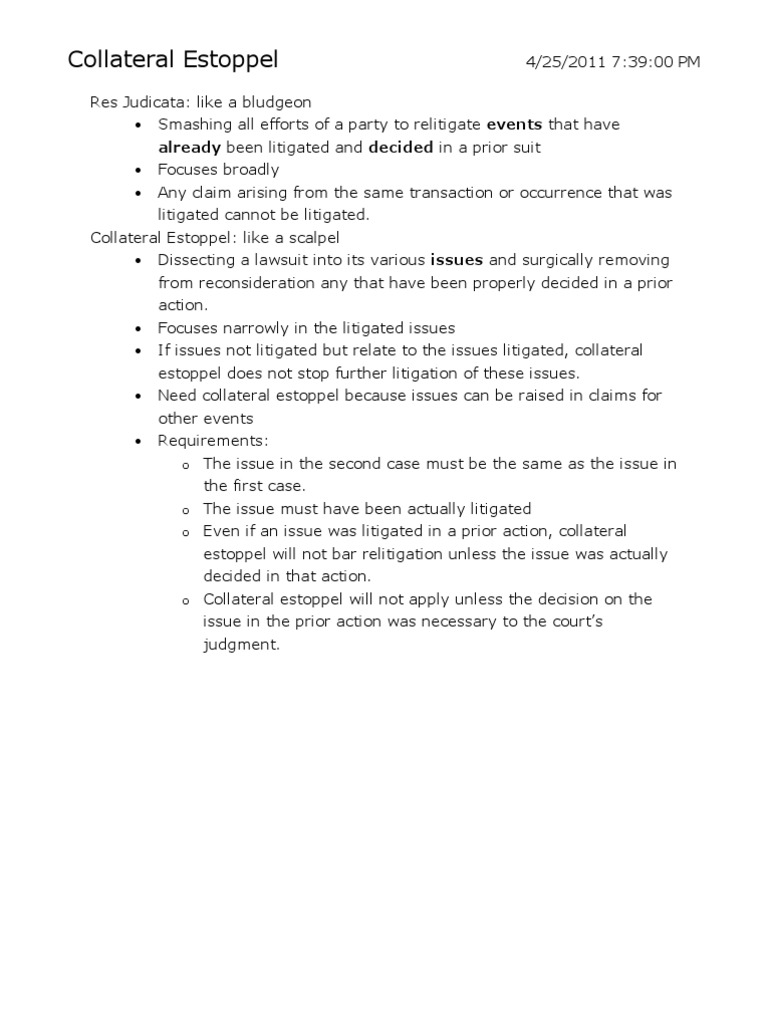 Understanding Collateral Estoppel Basics | PDF