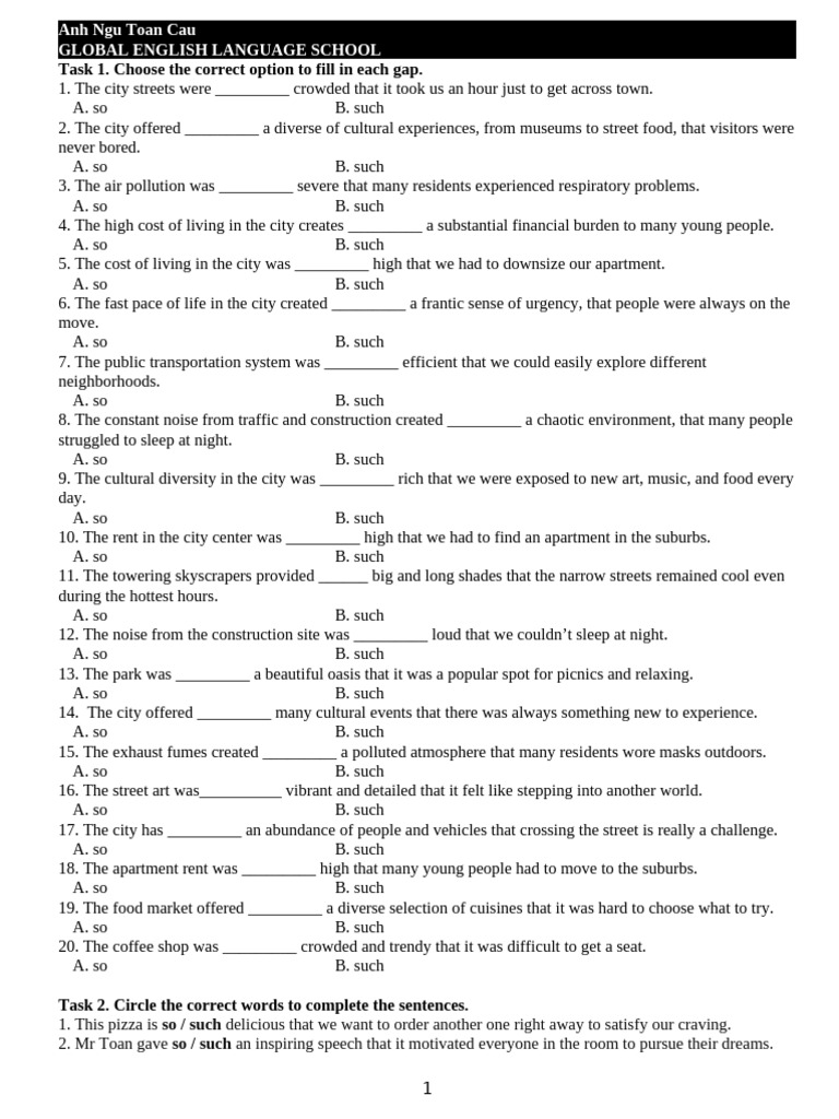 English Language Practice Exercises | PDF | Cost Of Living