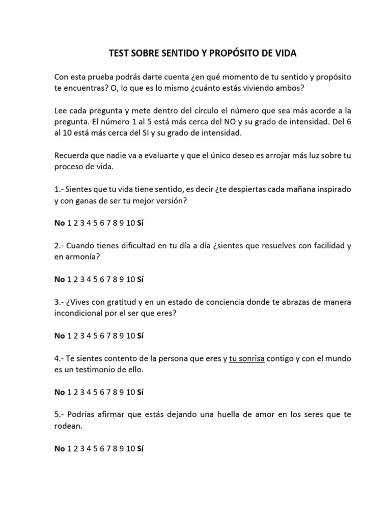 Test de Sentido y Propósito de Vida | PDF