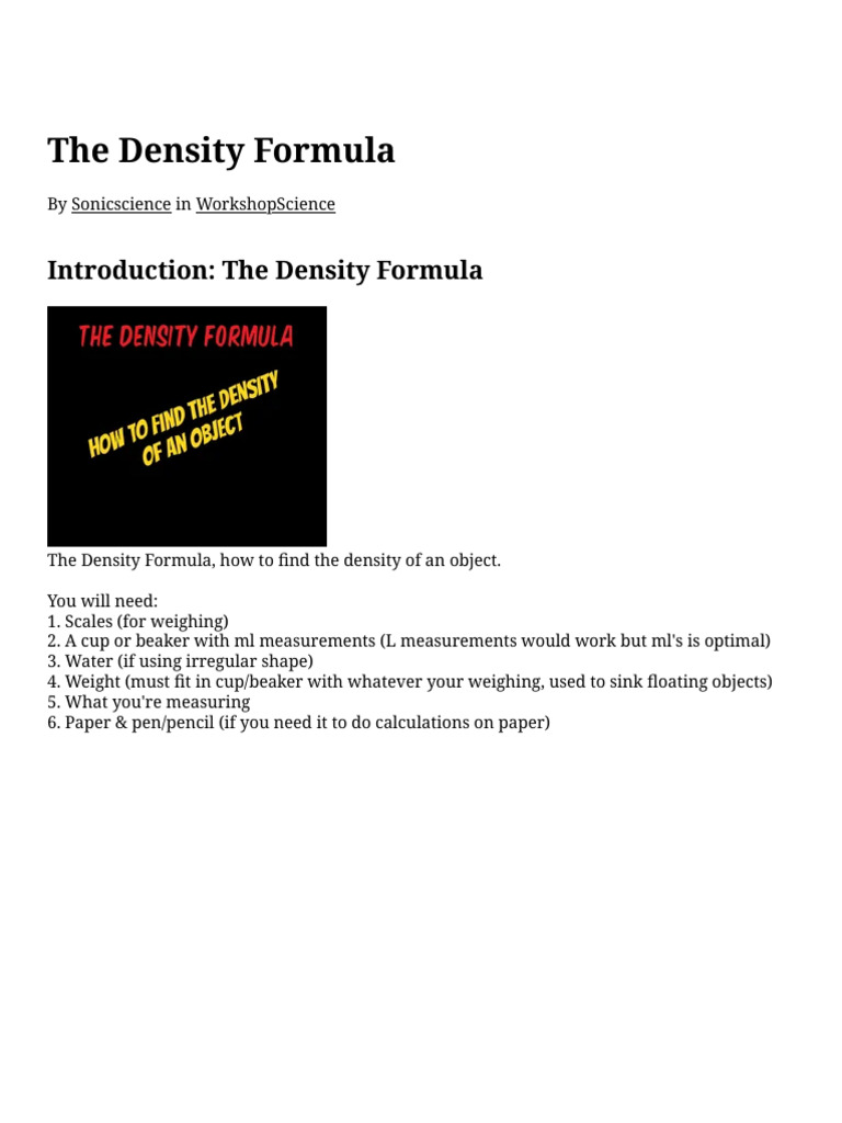 The Density Formula - 3 Steps - Instructables | PDF